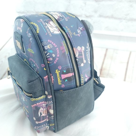 Disney Blue Villains Multicolor Adjustable Strap Outer Pockets Mini Backpack - Picture 3 of 14